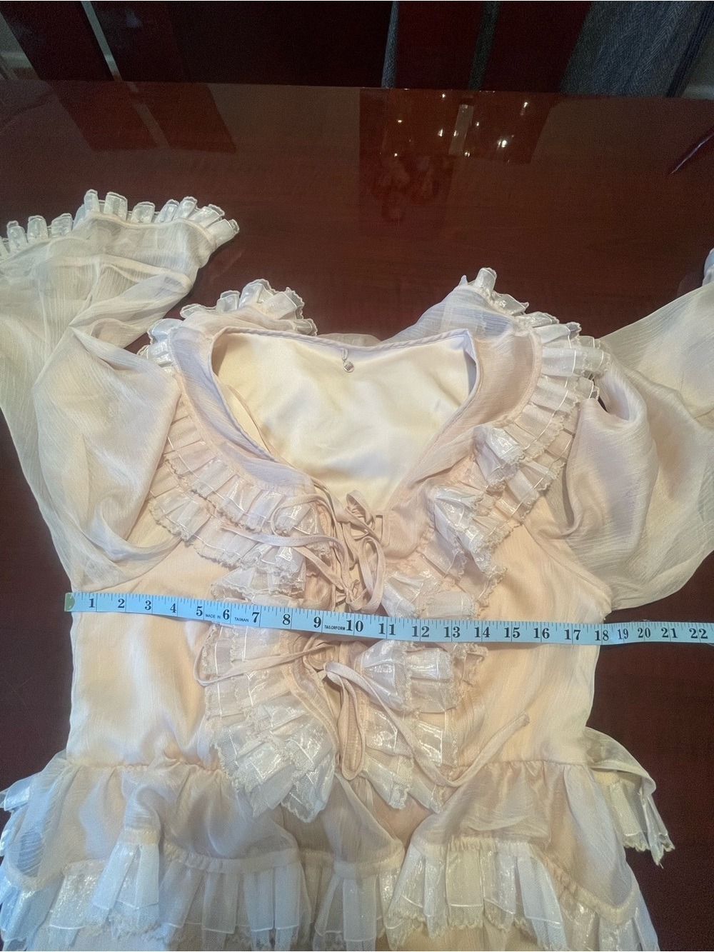 CeliaB Bliss Ruffle Detail Midi Dress Beige Elegant Cottagecore Romantic XL - Picture 13 of 17